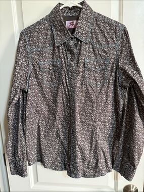 Floral Print Western Button-Down Shirt in Brown